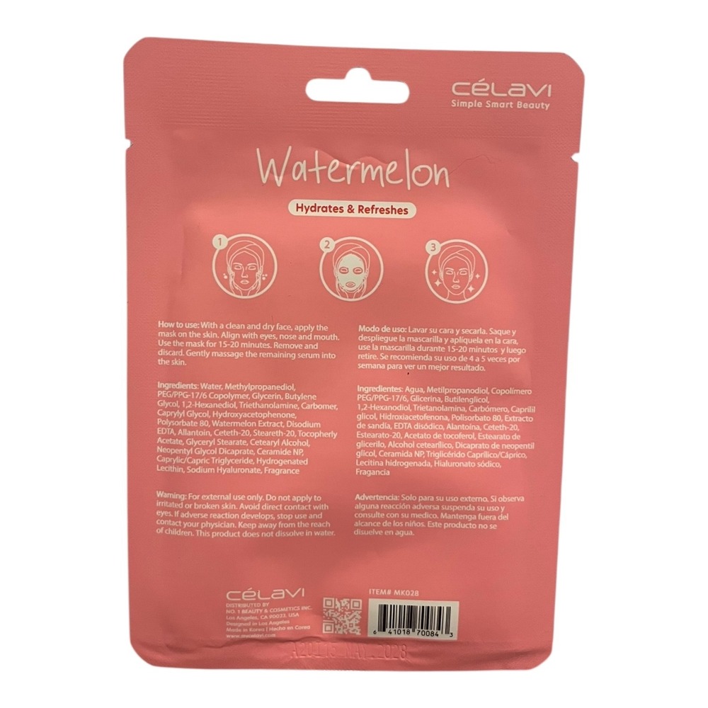 Lot of 2 Facial Mask Paraben Free Sulfate Free Watermelon & Hyaluronic Acid - Picture 2 of 3